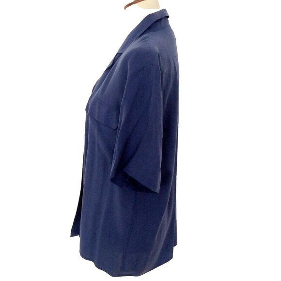 Silk House Vintage Short Sleeve Navy Blue Silk Blouse Size M - Picture 2 of 5